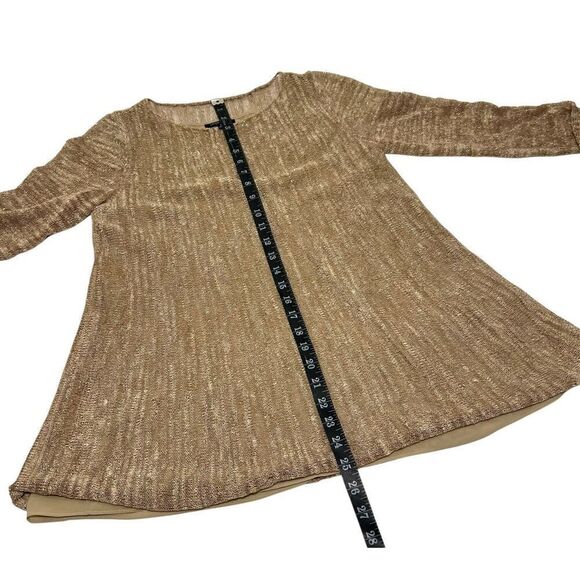 Lafayette 148 Size Small Gold Metallic Linen Mesh Knit Sweater Top - Picture 10 of 14